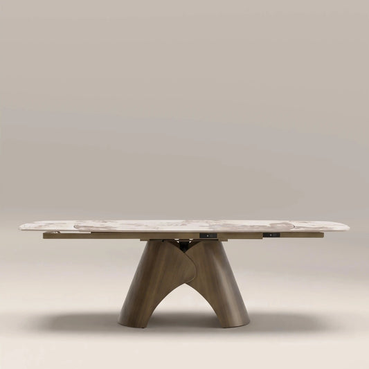 Kova 6-8 Seat Extendable Oval Dining Table Light Coffee Marble Effect Ceramic
