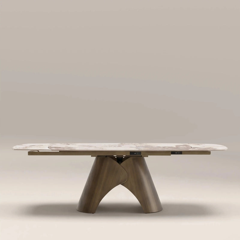 Kova 6-8 Seat Extendable Oval Dining Table Light Coffee Marble Effect Ceramic