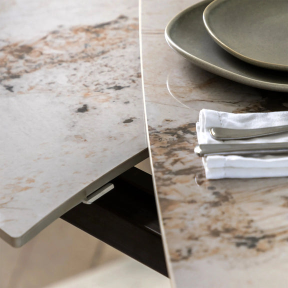 Kova 6-8 Seat Extendable Oval Dining Table Light Coffee Marble Effect Ceramic