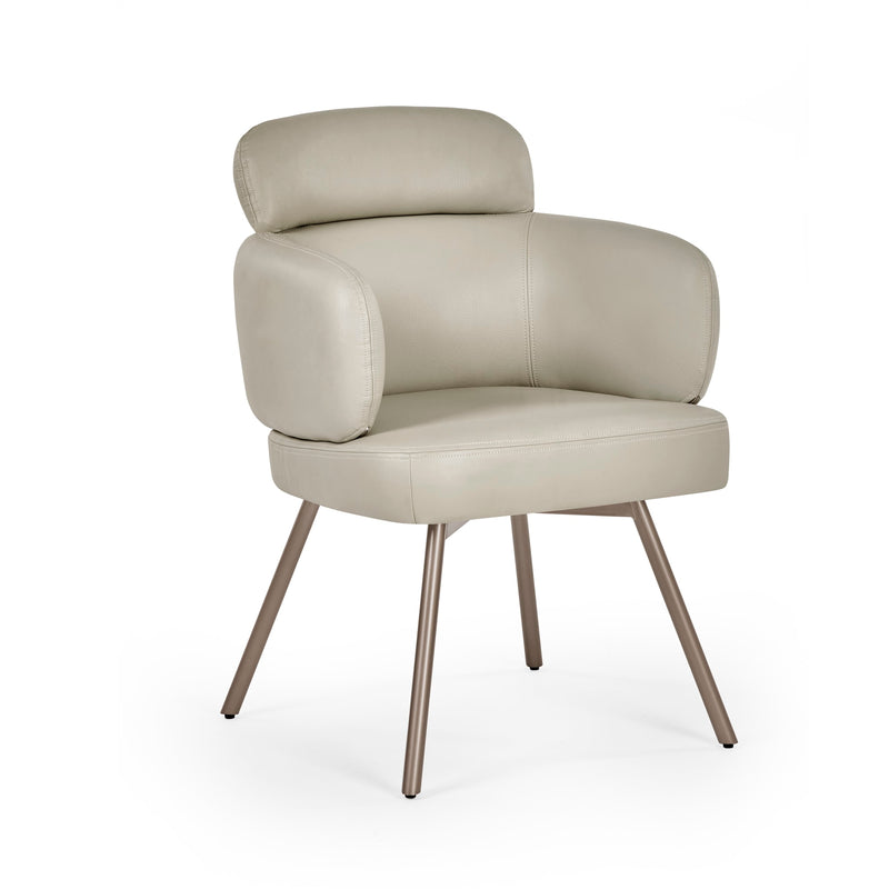 Beige armchair with metallic legs on a white background