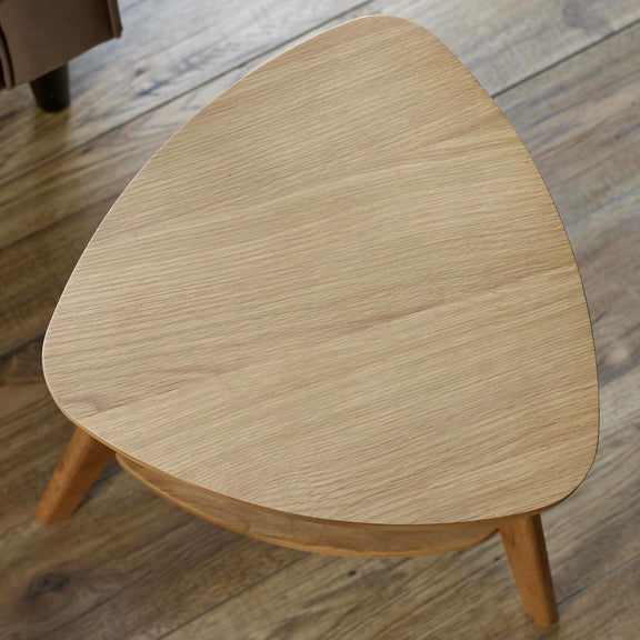 Wooden side table on a wooden floor