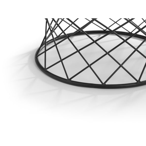 Black wire basket on a white background