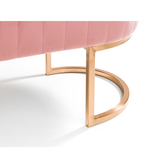 Pink cushioned chair with gold metal frame on a white background