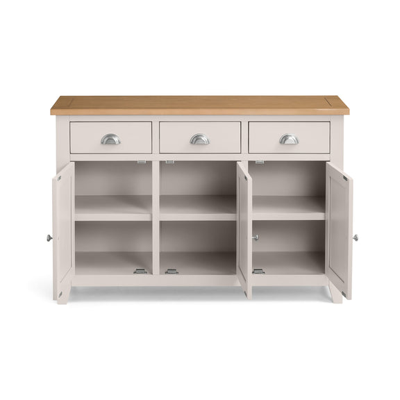 Gray sideboard with wooden top on a white background