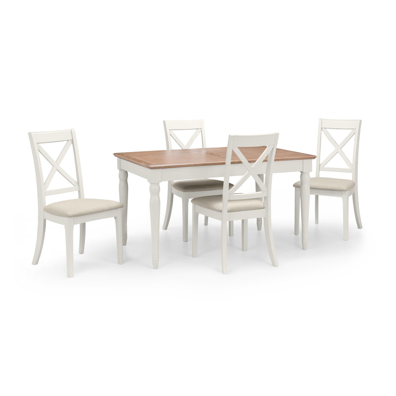 Dining set with a table and four chairs on a white background