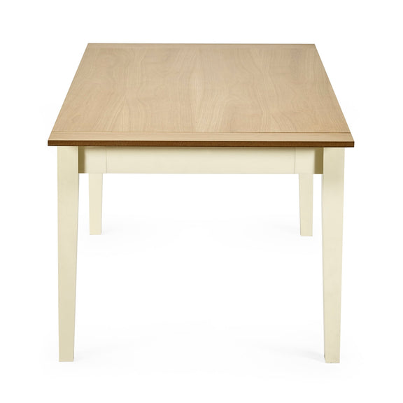 Wooden table with white base on a white background