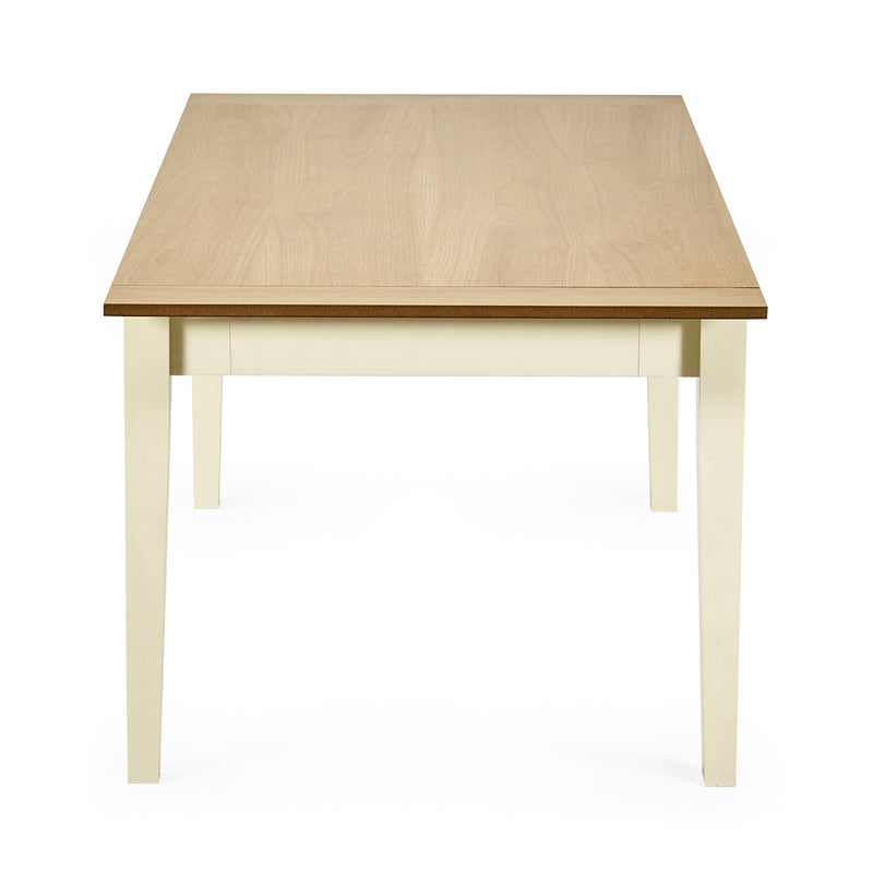 Wooden table with white base on a white background