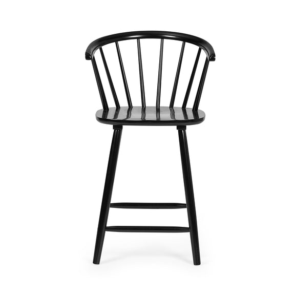 Black wooden chair with slatted backrest on a white background