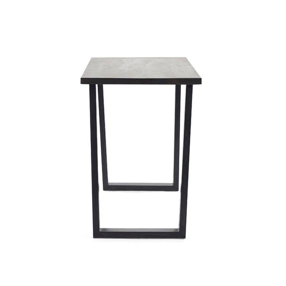 Small side table with a concrete top and black metal frame on a white background