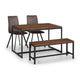 Dining set with table, two chairs, and a bench on a white background