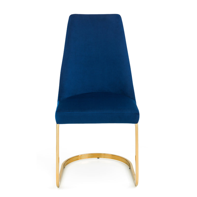 Blue chair with wooden legs on a white background