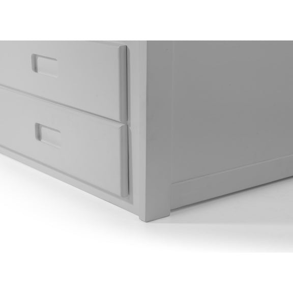 Gray dresser with two drawers on a white background