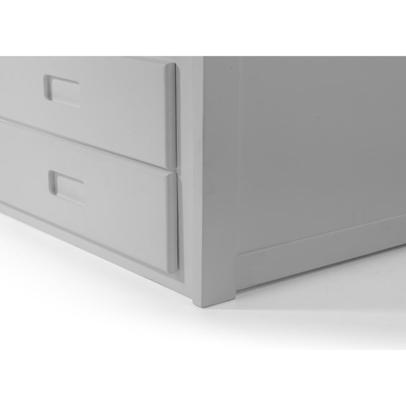 Gray dresser with two drawers on a white background