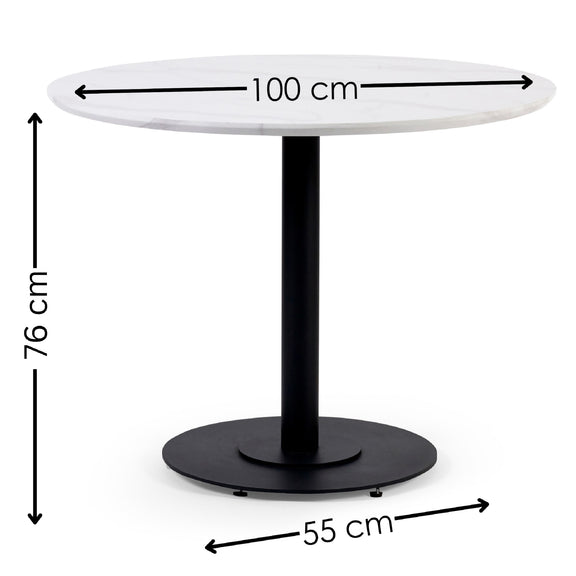 Round table with dimensions labeled on a white background