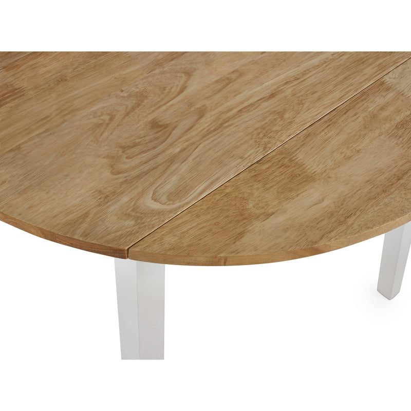 Wooden dining table with white legs on a white background