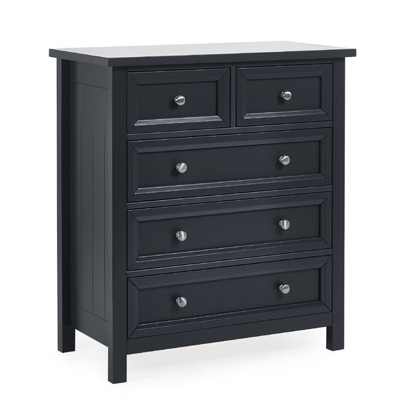 Black dresser with six drawers on a white background