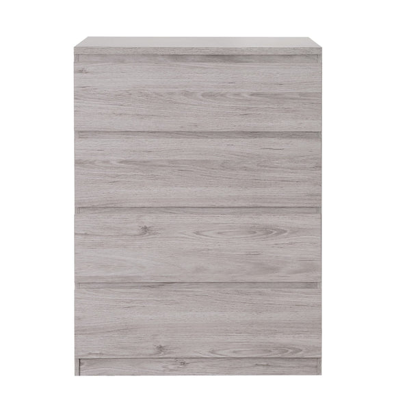 Wooden drawer with a light gray finish on a white background