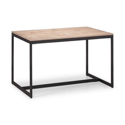 Wooden table with black metal frame on a white background