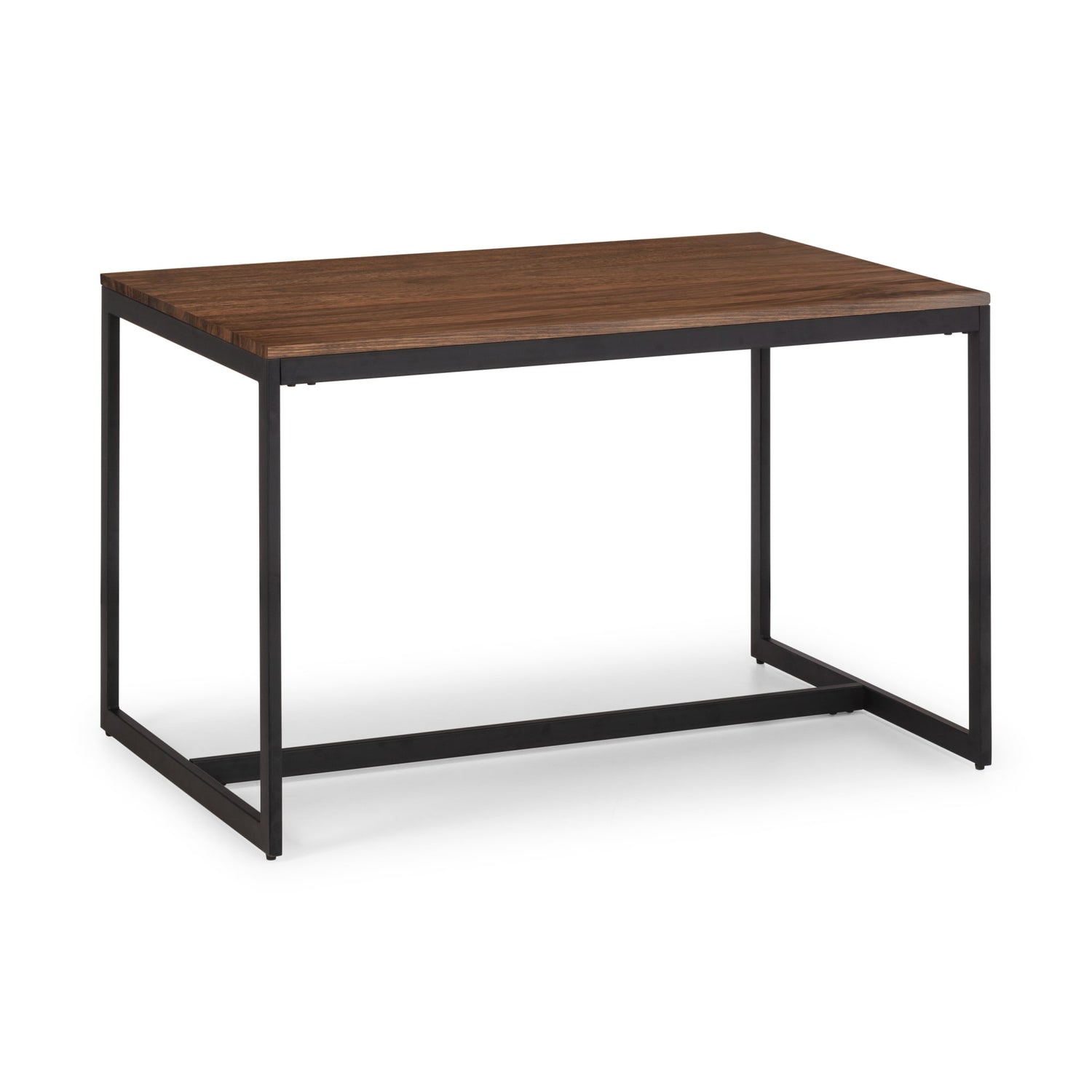 Wooden table with black metal frame on a white background