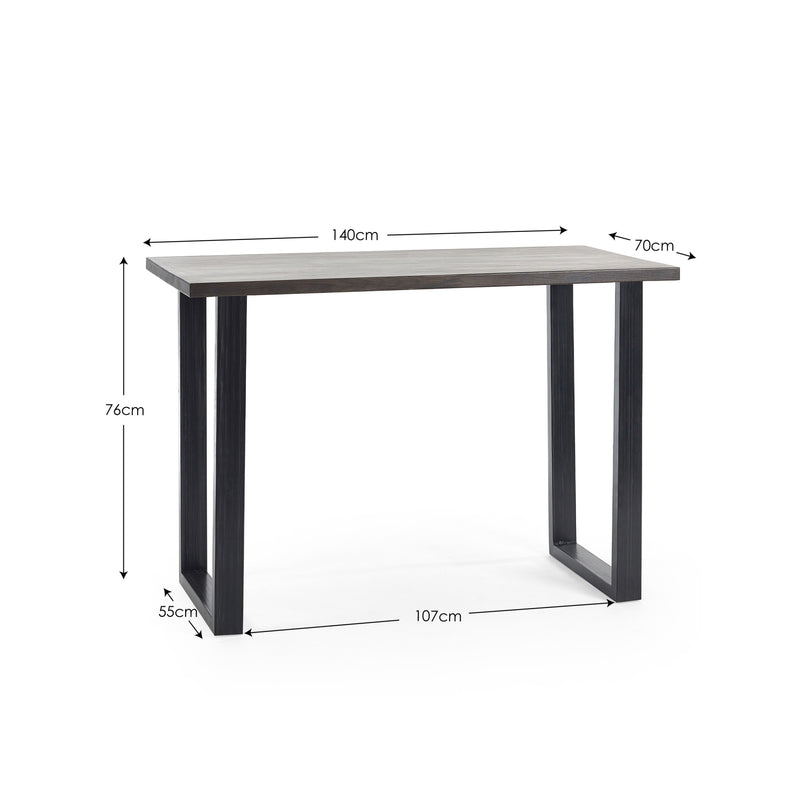 Gray table with dimensions labeled on a white background