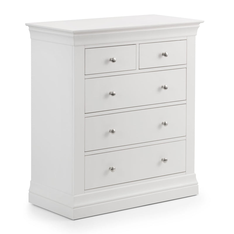 White dresser with multiple drawers on a white background