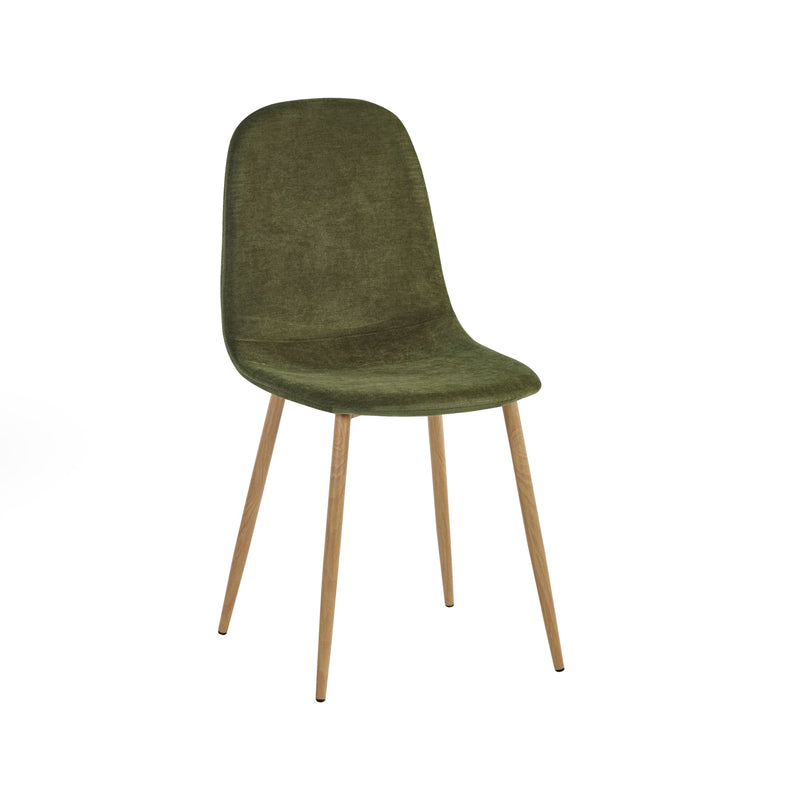 Green chair with wooden legs on a white background