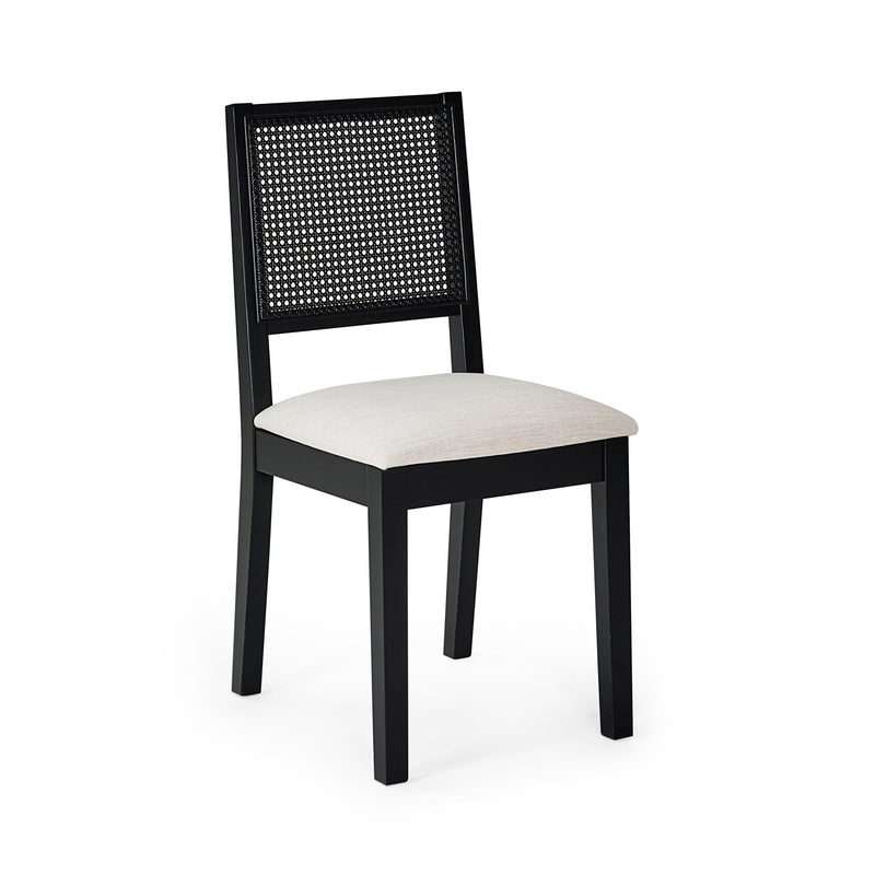 Black chair with a white cushion on a white background