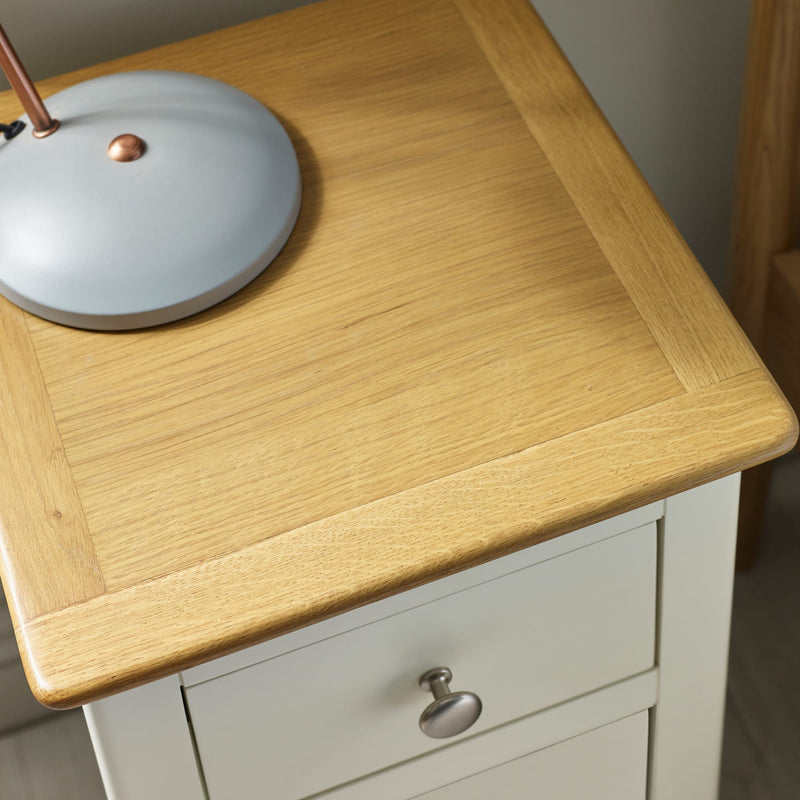 Somerset White and Oak Compact 3 Drawer Bedside Table 34cm - White/Oak