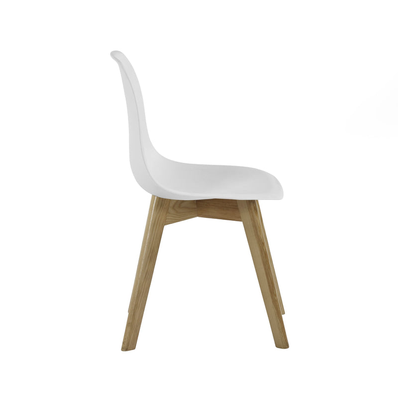 White chair with wooden legs on a white background