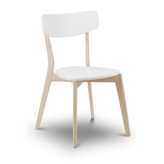 White chair with wooden legs on a white background