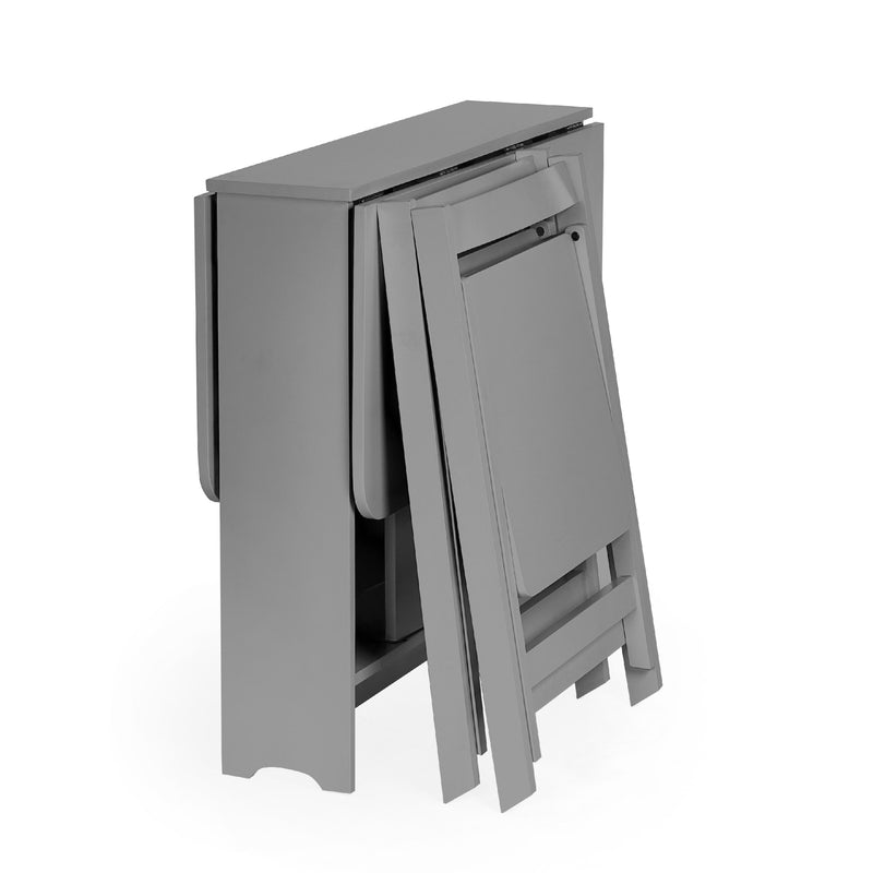 Gray folding table with a single leaf on a white background