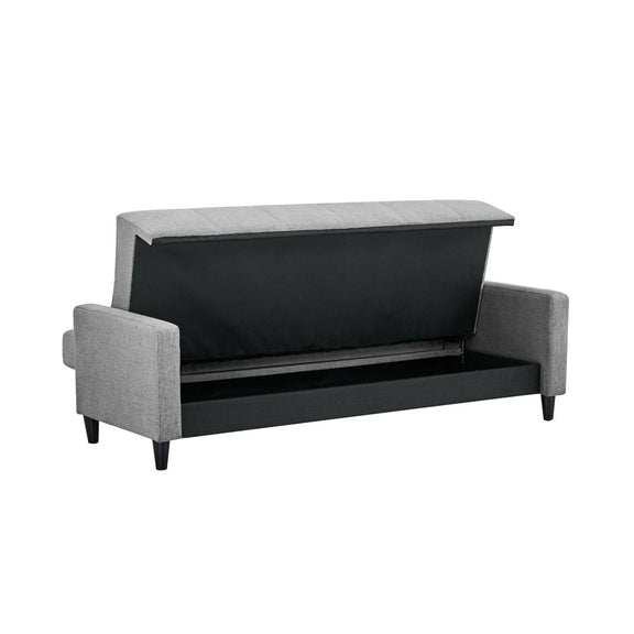 Gray sofa bed with a black interior on a white background