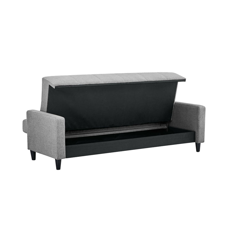 Gray sofa bed with a black interior on a white background