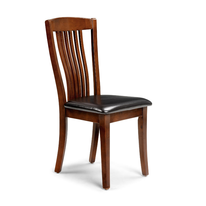 Wooden chair with a black cushion on a white background