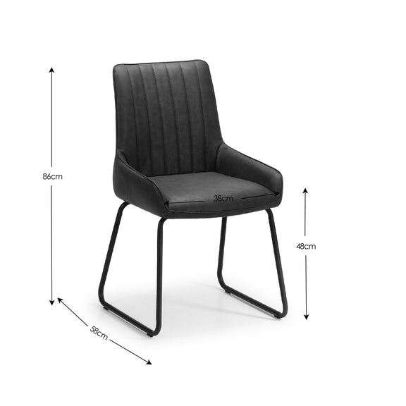 Black chair with dimensions labeled on a white background