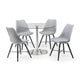 Dining table with four chairs on a white background