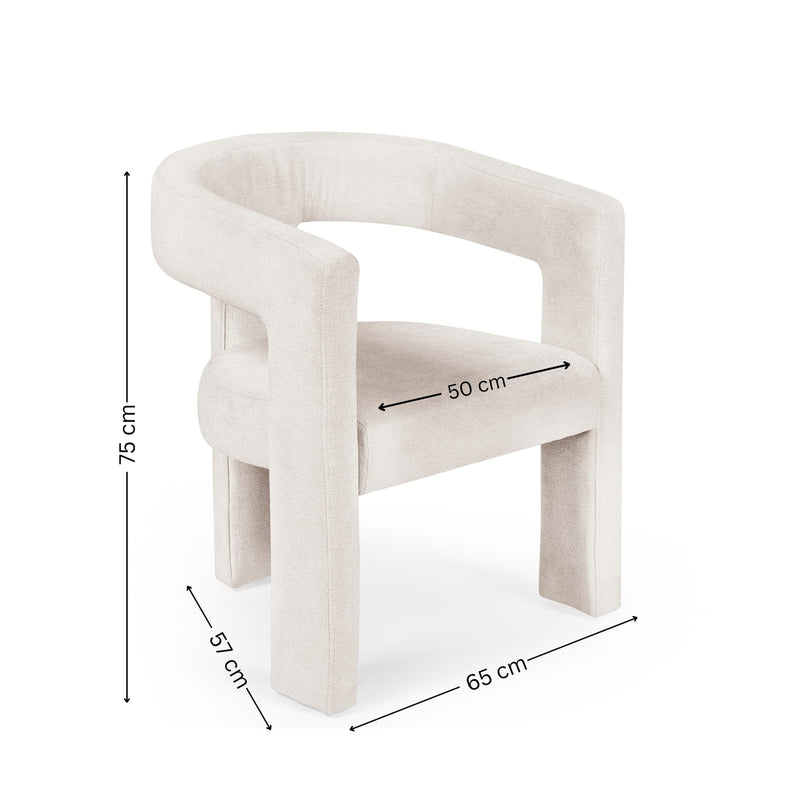 White chair with dimensions marked on a white background