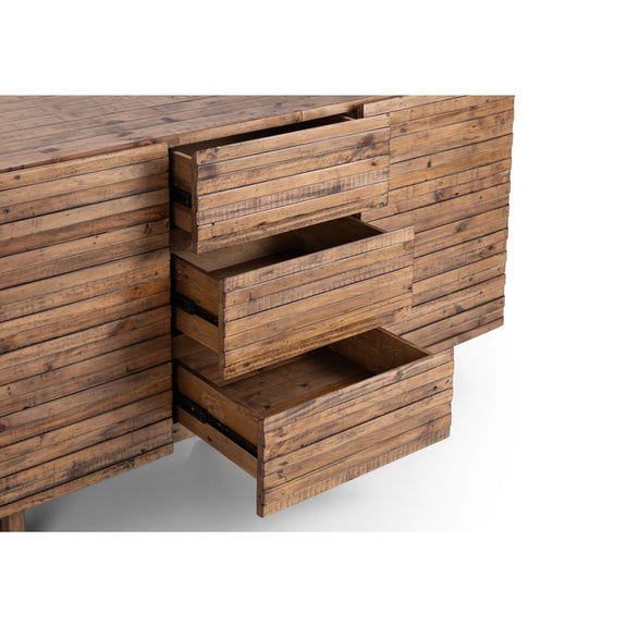 Wooden dresser with multiple drawers on a white background