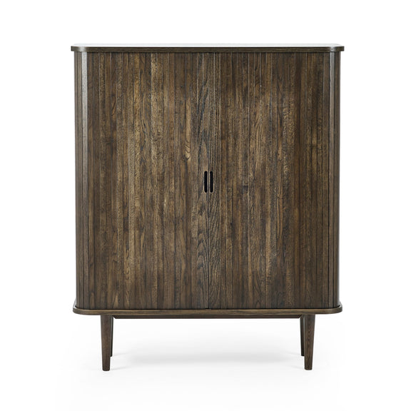 Wooden cabinet with a white top on a white background