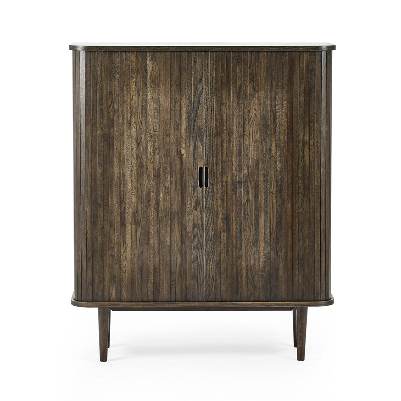 Wooden cabinet with a white top on a white background