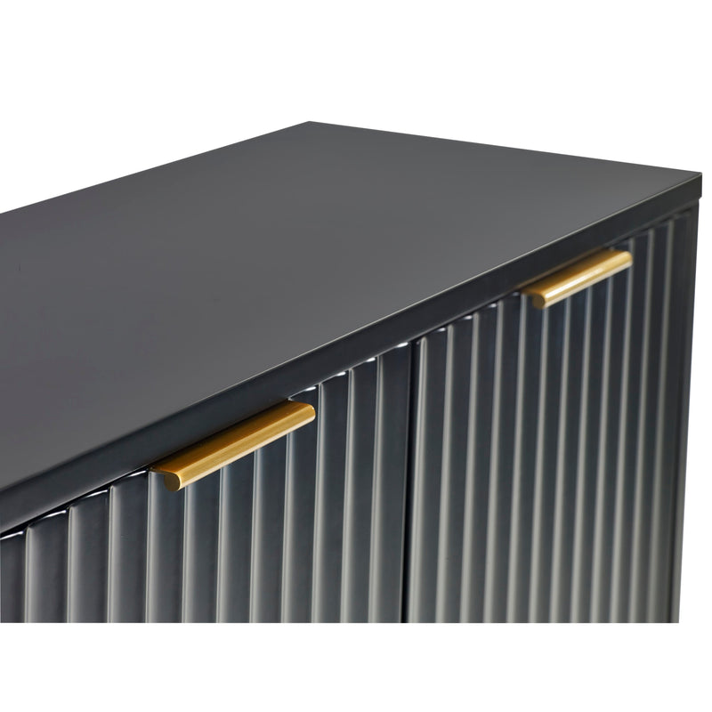 Dark gray cabinet with gold handles on a white background