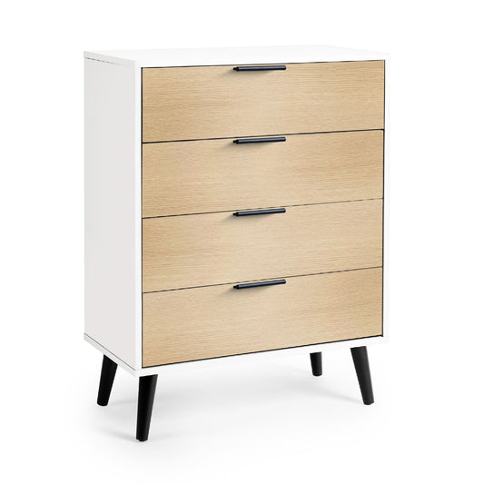 Wooden dresser with four drawers on a white background