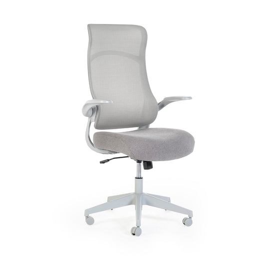 Gray office chair with white frame on a white background