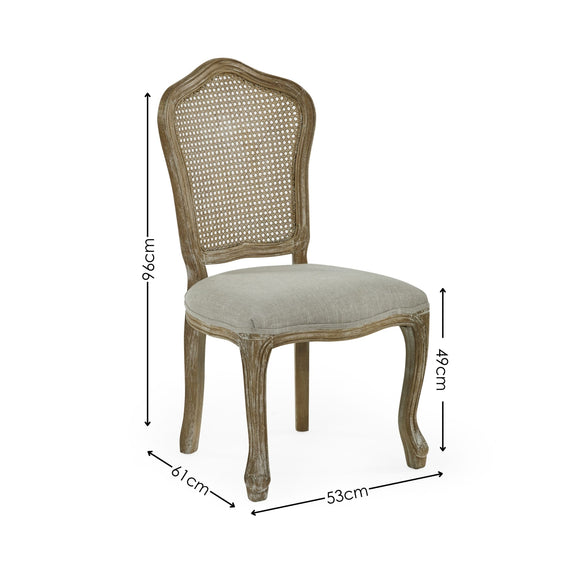 Chair with dimensions labeled on a white background