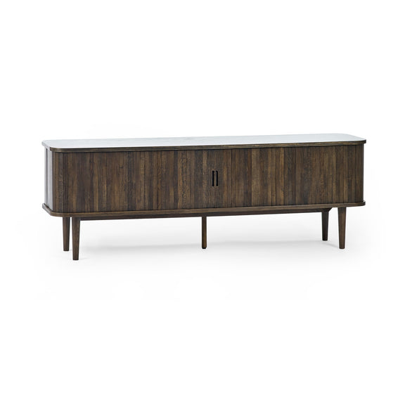 Wooden sideboard with a white top on a white background