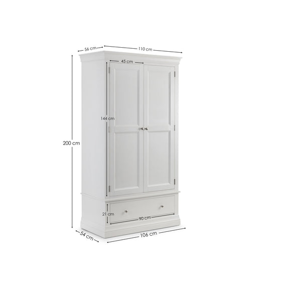 White wardrobe with dimensions labeled on a white background