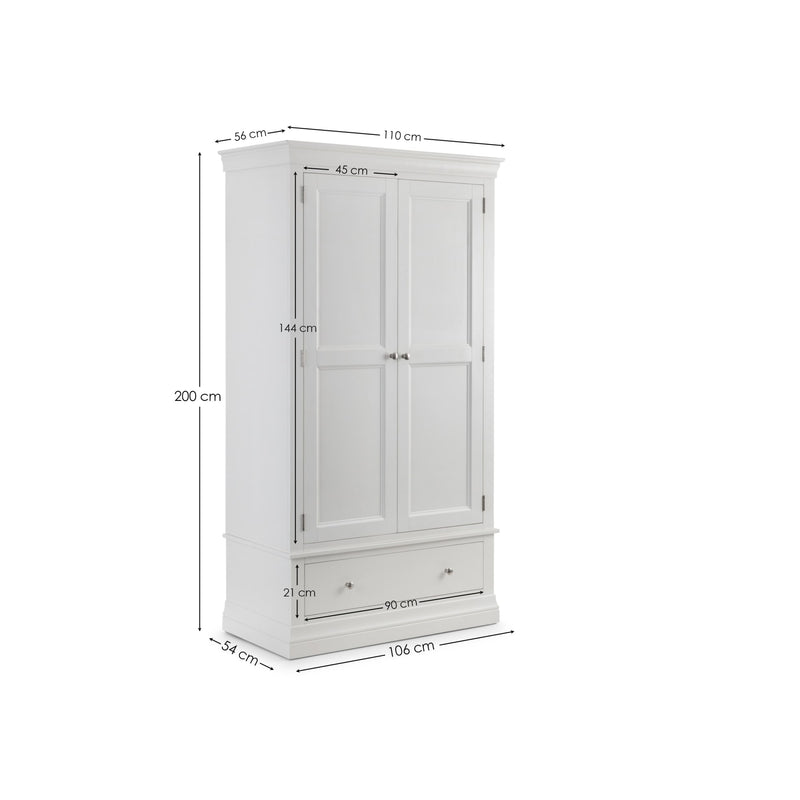 White wardrobe with dimensions labeled on a white background