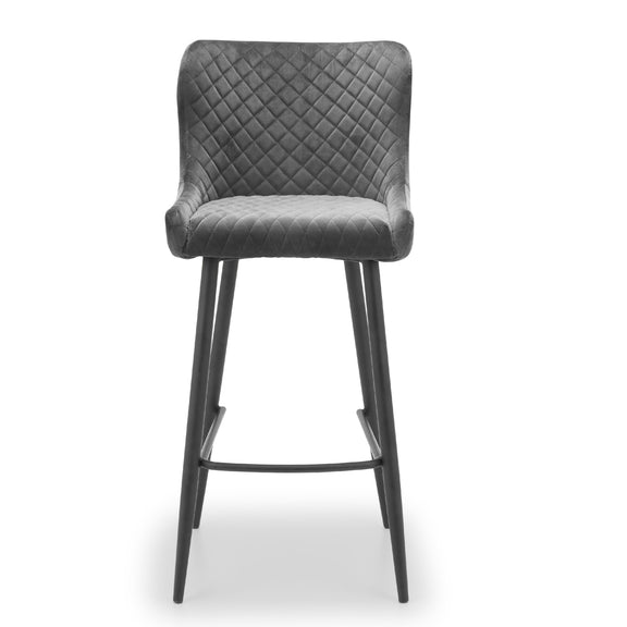 Gray quilted bar stool on a white background