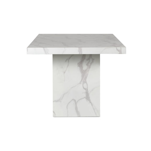 Marble-patterned side table on a white background