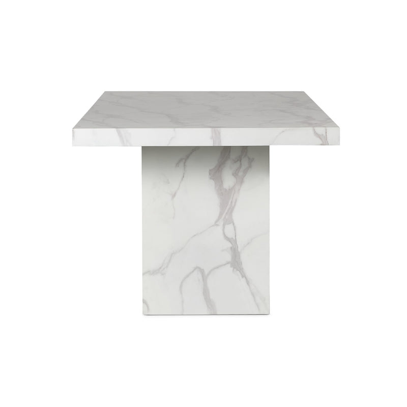 Marble-patterned side table on a white background